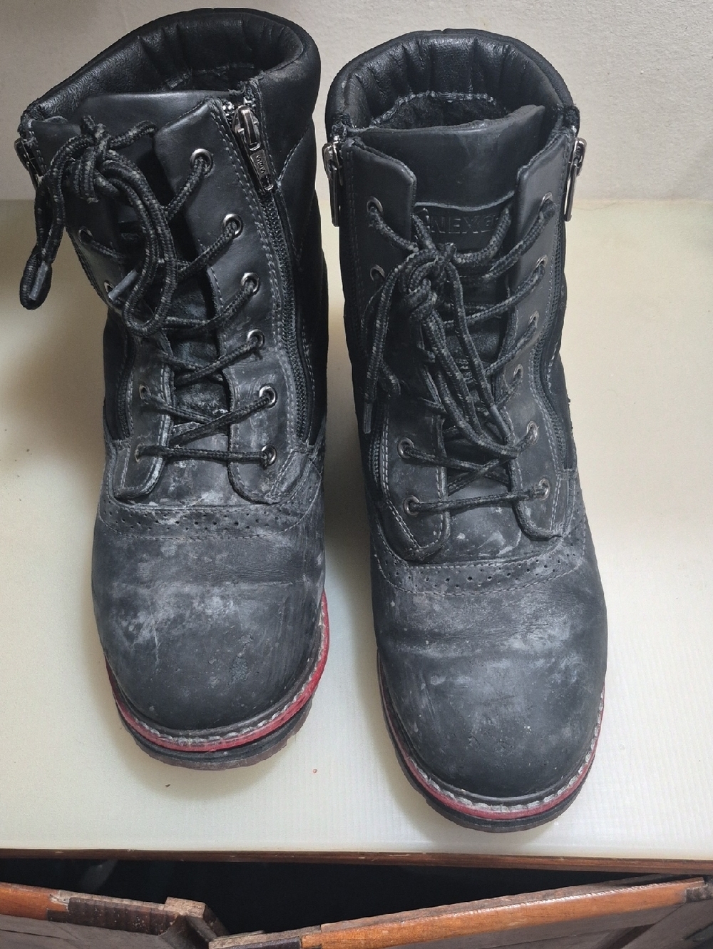 Black Women's Lace-Up Ankle Boots with Red Accent
